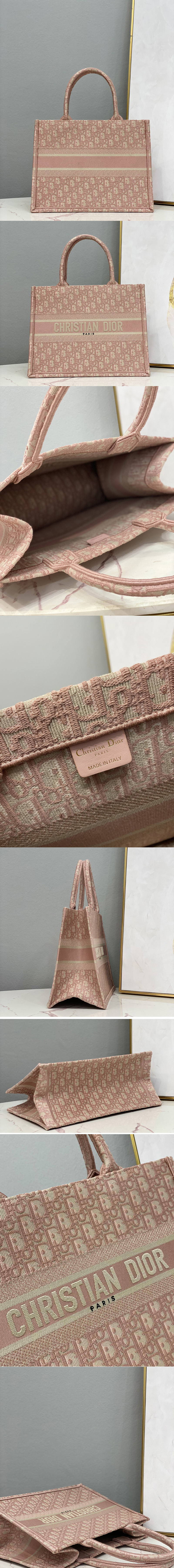 Replica Christian Dior M1296 Medium Dior book tote Bag in Pink Dior Oblique Embroidery