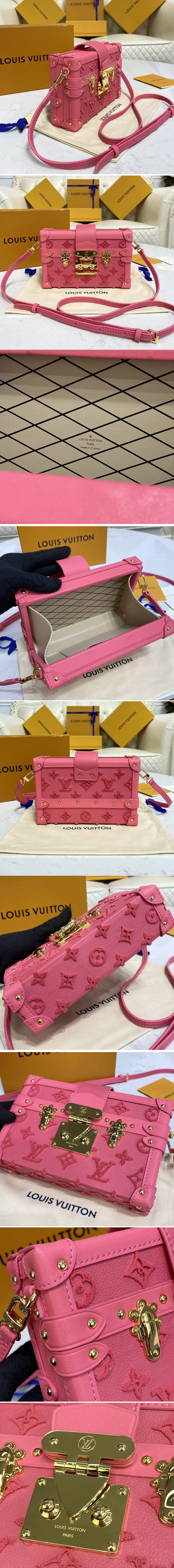 Replica Louis Vuitton M20745 LV Petite Malle handbag in Pink Tufted grained calfskin leather