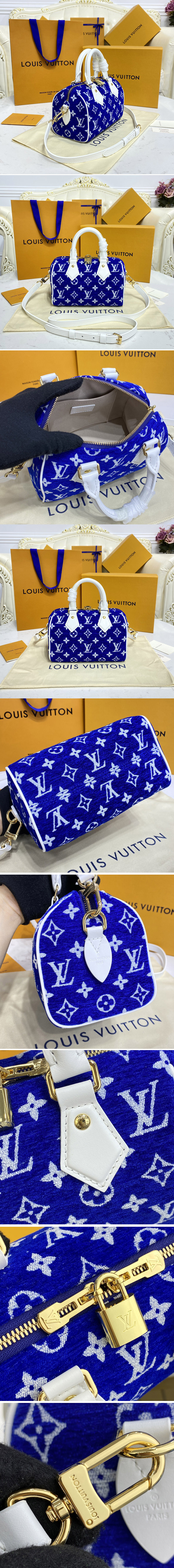 Replica Louis Vuitton M20751 LV Speedy bandouliere 20 bag in Blue Monogram jacquard velvet