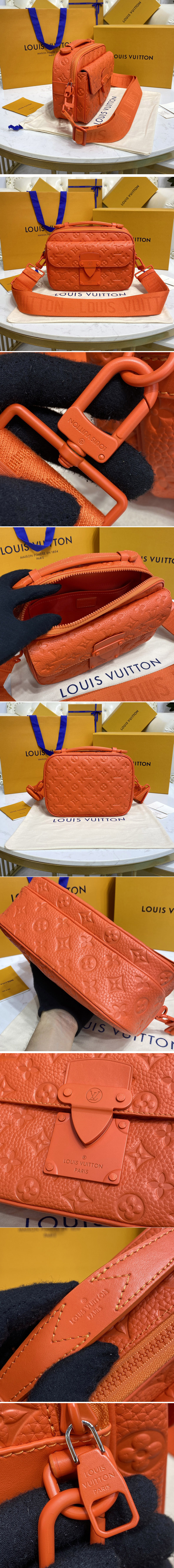 Replica Louis Vuitton M20901 LV S-Lock Messenger Bag in Orange Taurillon Monogram leather