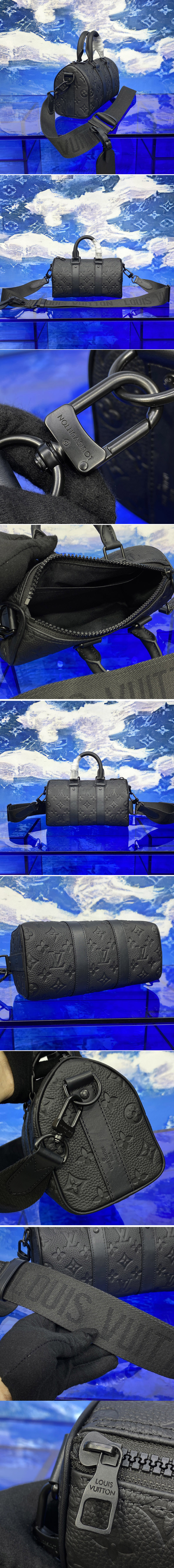 Replica Louis Vuitton M20900 LV Keepall Bandouliere 25 bag in Black Taurillon Monogram leather