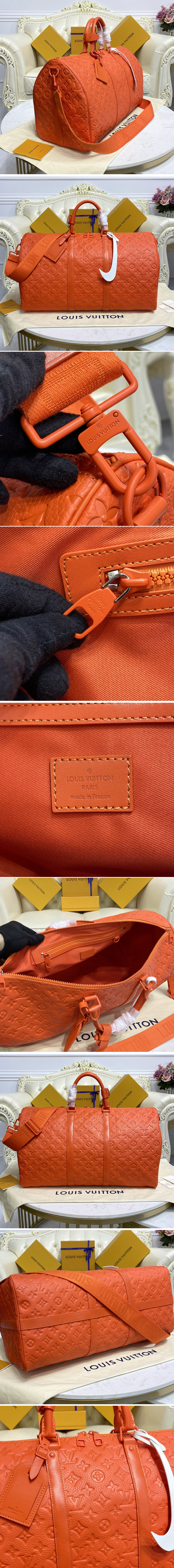 Replica Louis Vuitton M20963 LV Keepall Bandouliere 50 Travel bag in Orange Taurillon Monogram leather