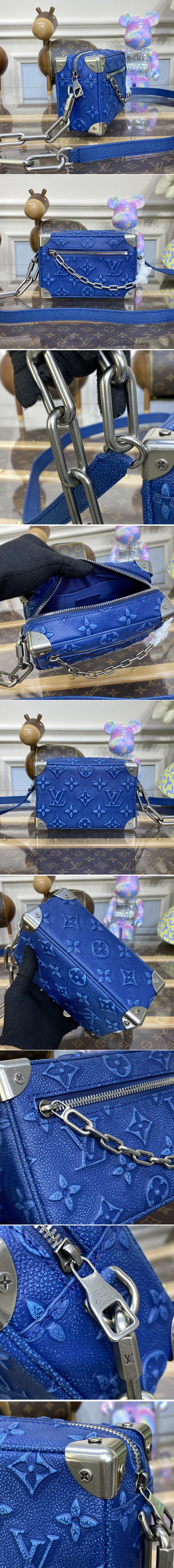 Replica Louis Vuitton M21368 LV Mini Soft Trunk Bag in Denim Blue Cowhide leather