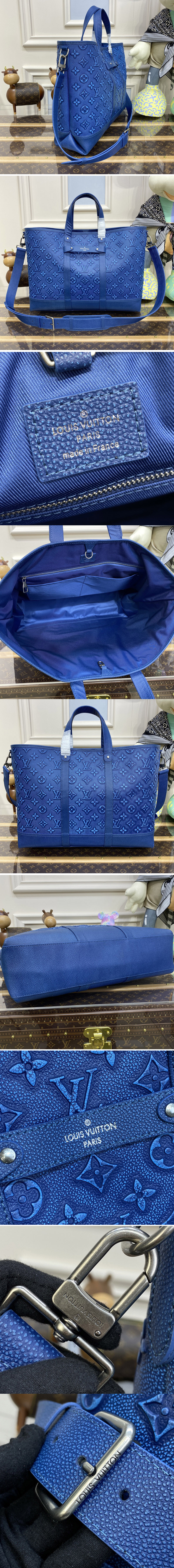 Replica Louis Vuitton M21371 LV Tote Journey carryall bag in denim Blue Cowhide leather