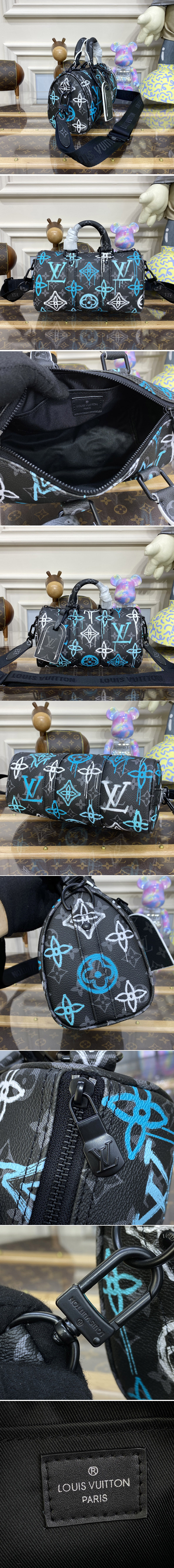 Replica Louis Vuitton M21399 LV Keepall Bandouliere 25 Bag in LV Graffiti Monogram Eclipse coated canvas