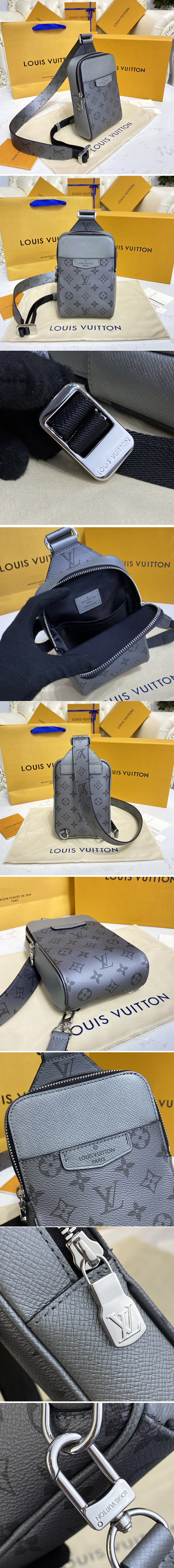 Replica Louis Vuitton M30833 LV Outdoor Sling bag in Gray Monogram coated canvas and Taiga leather