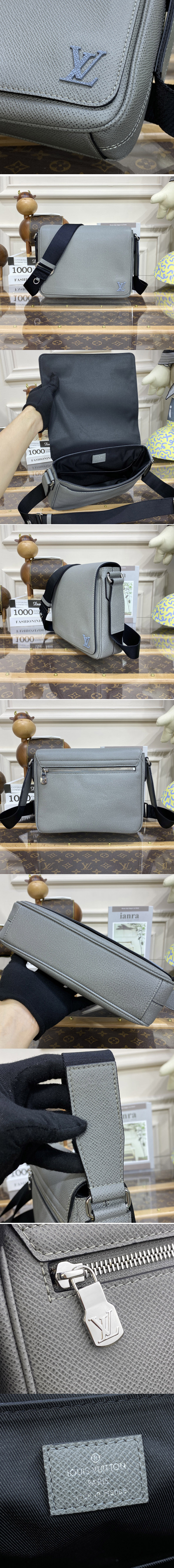 Replica Louis Vuitton M30851 LV District PM messenger bag in Grey Taiga cowhide leather