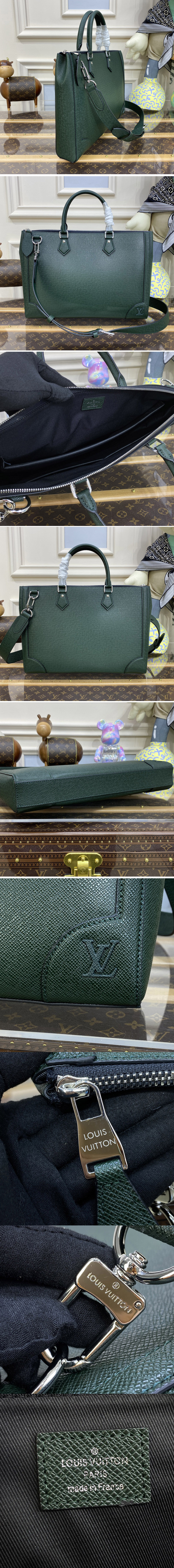 Replica Louis Vuitton M30856 LV Slim Briefcase Bag in Green Taiga cowhide leather