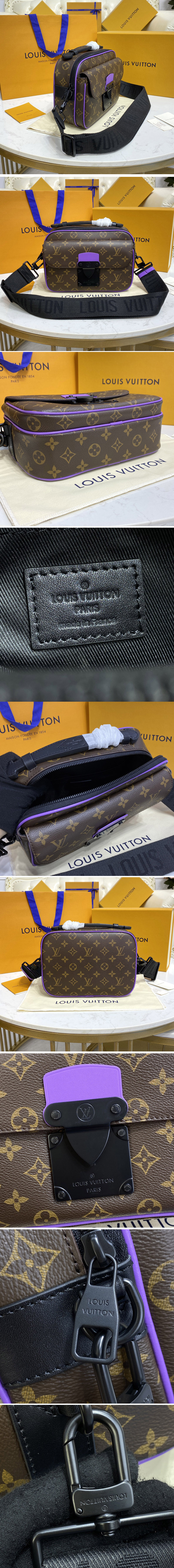 Replica Louis Vuitton M45863 LV S Lock Messenger Bag in Monogram Macassar canvas With Purple