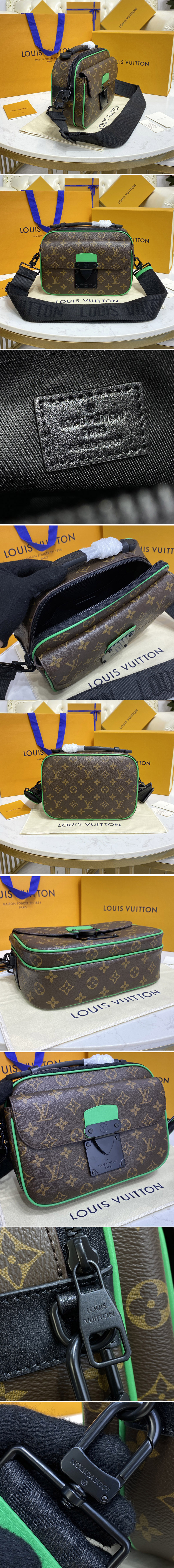 Replica Louis Vuitton M45863 LV S Lock Messenger Bag in Monogram Macassar canvas With Green