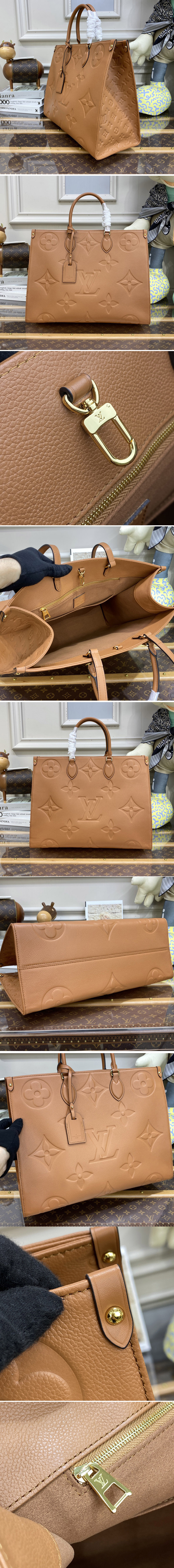 Replica Louis Vuitton M46134 LV OnTheGo GM tote bag in Brown Monogram Empreinte Leather