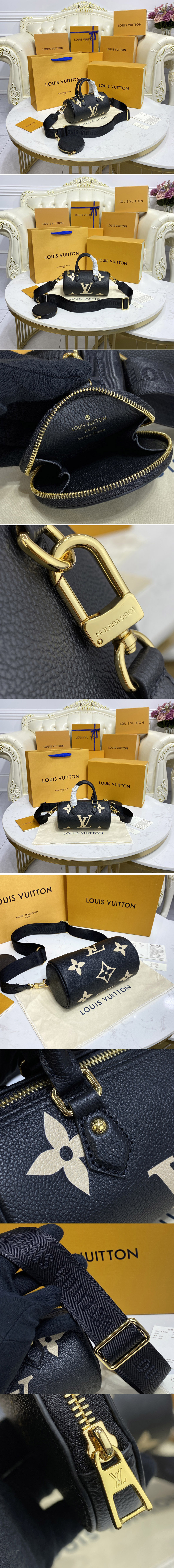 Replica Louis Vuitton M45980 LV Papillon BB bag in Black/Beige Monogram Empreinte leather