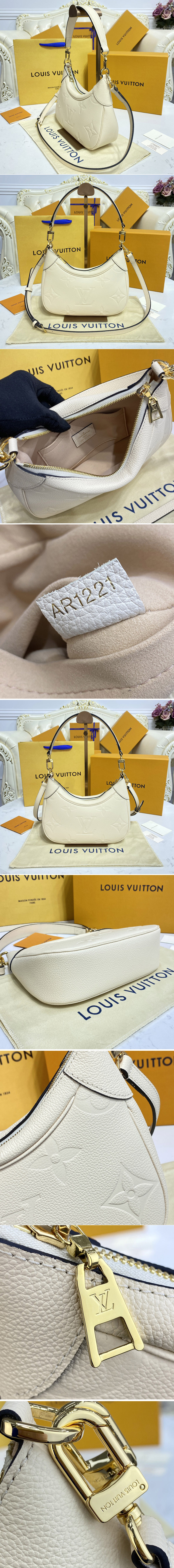 Replica Louis Vuitton M46099 LV Bagatelle mini hobo Bag in Beige Monogram Empreinte leather