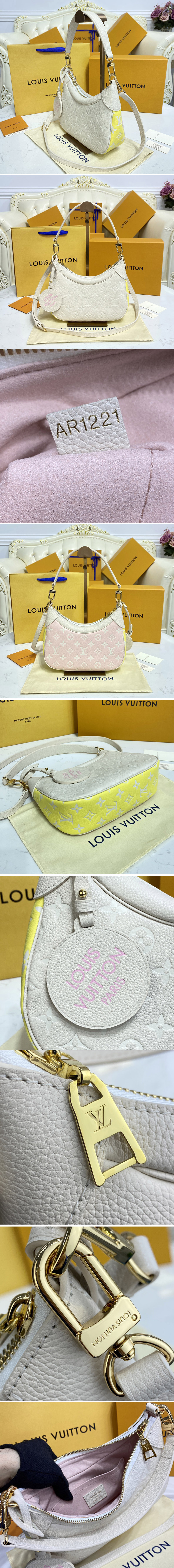 Replica Louis Vuitton M46099 LV Bagatelle mini hobo Bag in Beige Monogram Empreinte leather