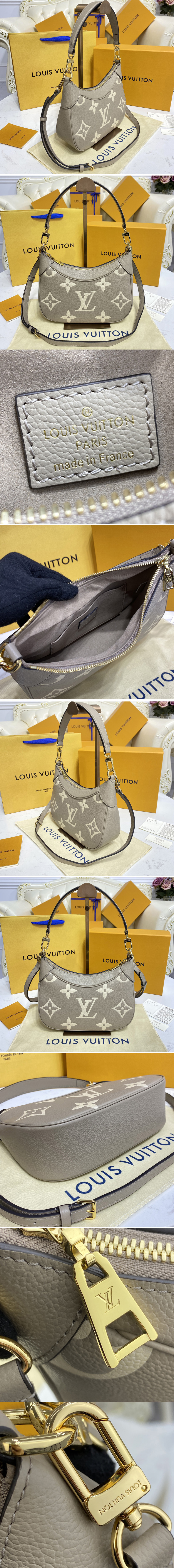 Replica Louis Vuitton M46112 LV Bagatelle mini hobo handbag in Grey/Beige Monogram Empreinte leather