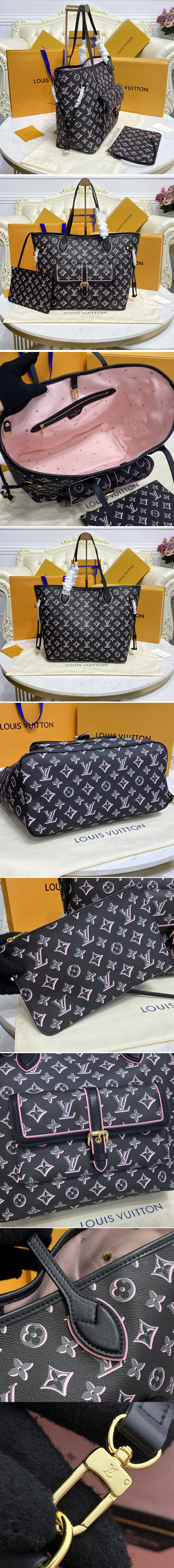 Replica Louis Vuitton M46137 LV Neverfull MM tote bag in Black Monogram coated canvas