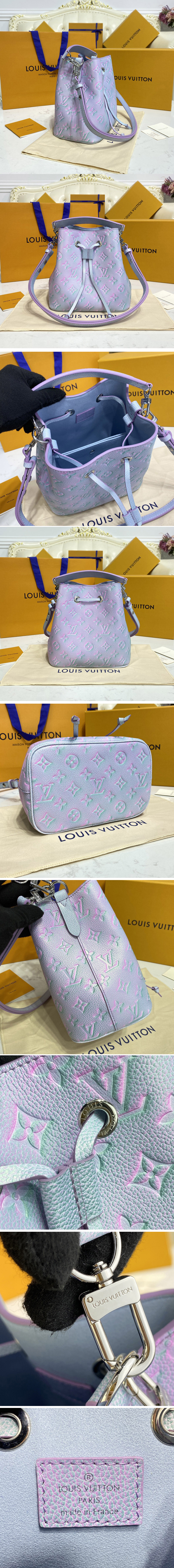 Replica Louis Vuitton M46173 LV NeoNoé BB bucket bag in Purple Monogram Empreinte leather