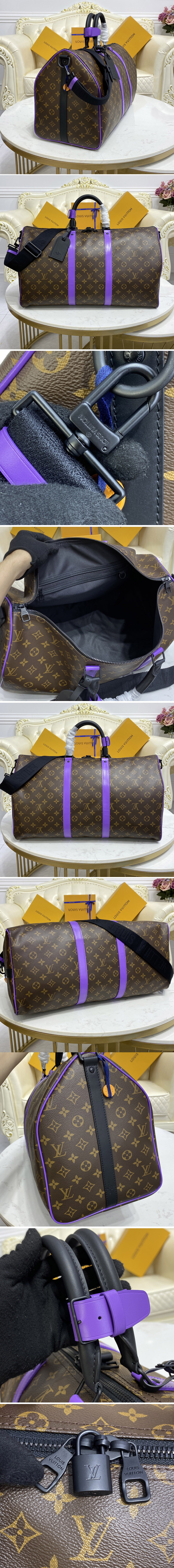 Replica Louis Vuitton M46257 LV Keepall Bandoulière 50 travel bag in Monogram coated canvas With Purple