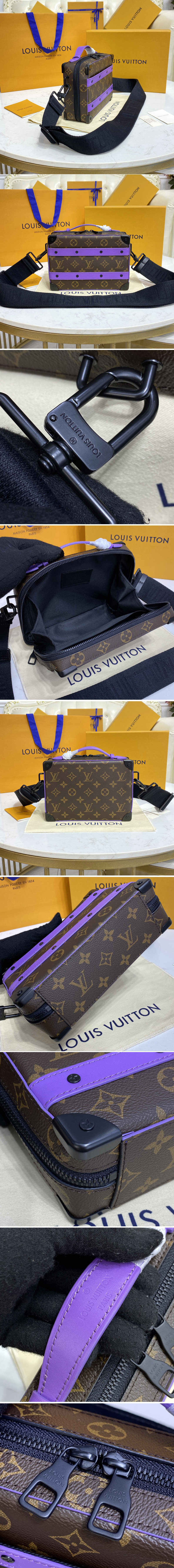 Replica Louis Vuitton M46264 LV Handle Soft Trunk Bag in Monogram Macassar coated canvas and Purple cowhide leather