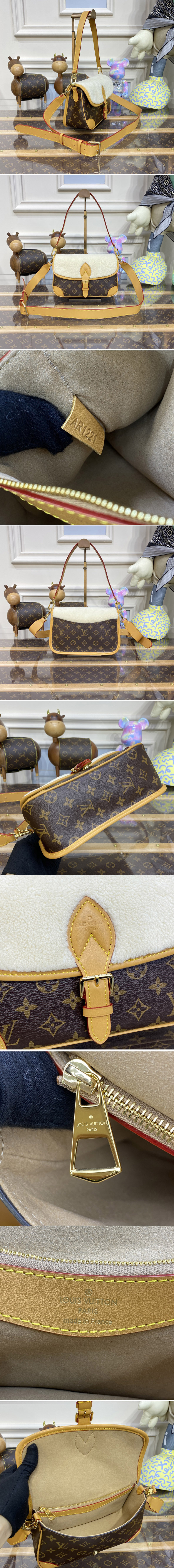 Replica Louis Vuitton M46317 LV Diane handbag in Monogram coated canvas and shearling