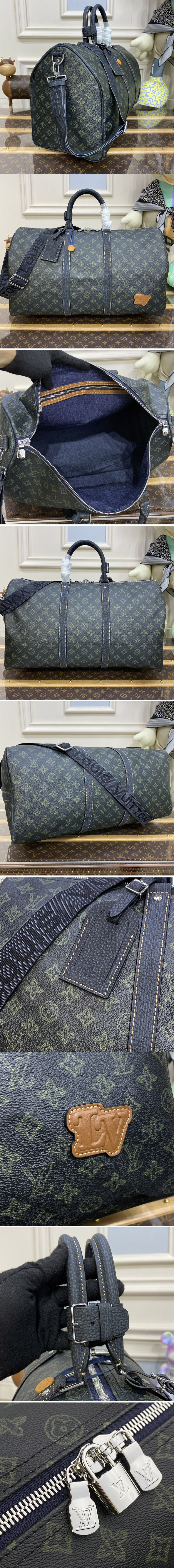 Replica Louis Vuitton M46334 LV Keepall Bandouliere 50 Bag in Dark Green Monogram coated canvas