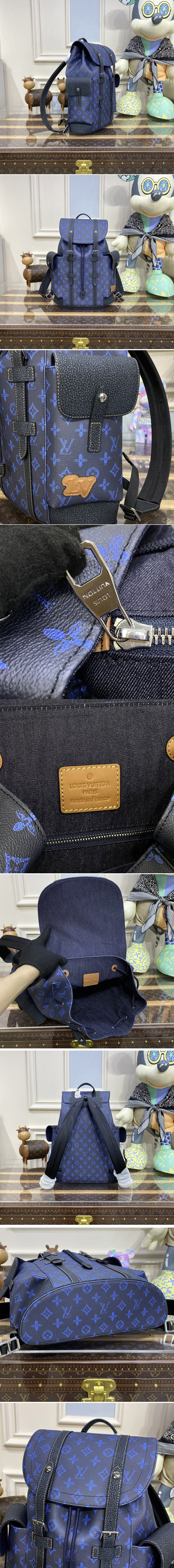 Replica Louis Vuitton M46338 LV Christopher MM backpack in Blue Monogram coated canvas