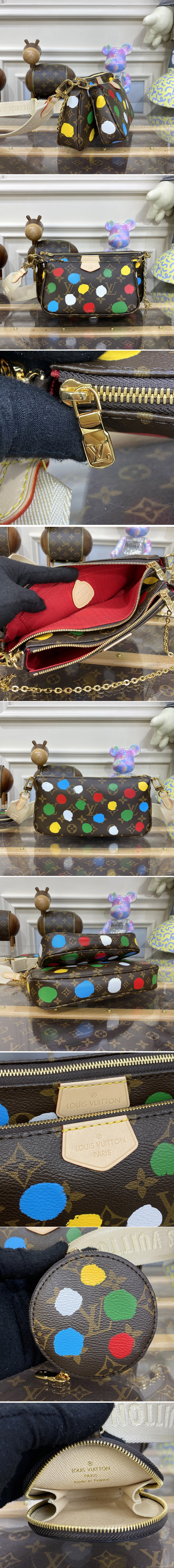 Replica Louis Vuitton M46385 LV LVxYK Multi Pochette Accessoires Bag in Monogram coated canvas with 3D Painted Dots print