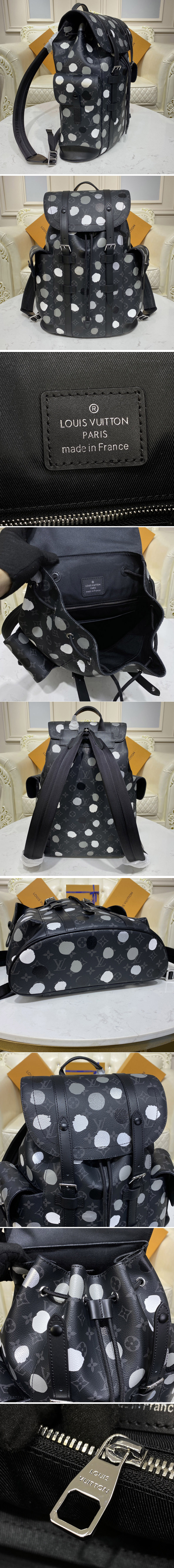 Replica Louis Vuitton M46433 LV LVxYK Christopher MM backpack in Monogram Eclipse coated canvas with 3D Painted Dots print