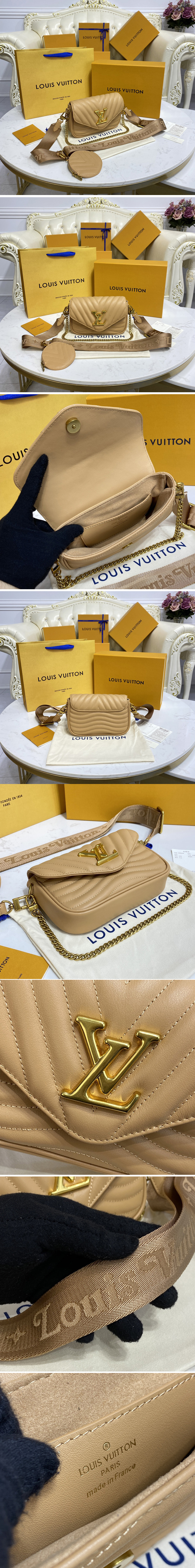 Replica Louis Vuitton M58941 LV New Wave Multi-Pochette crossbody bag in Beige Smooth cowhide leather