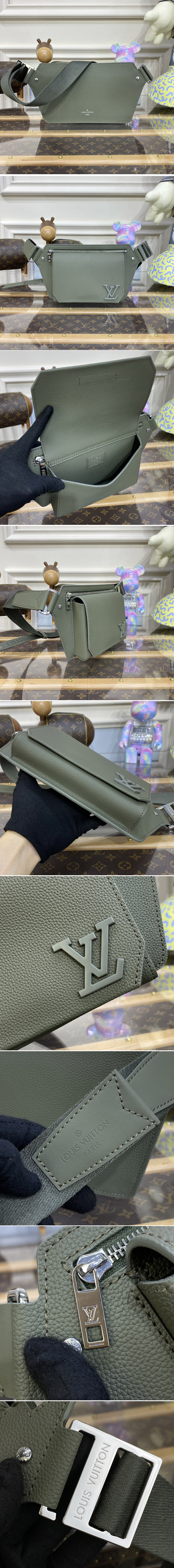 Replica Louis Vuitton M57081 LV Takeoff Sling Bag in Green grained calf leather