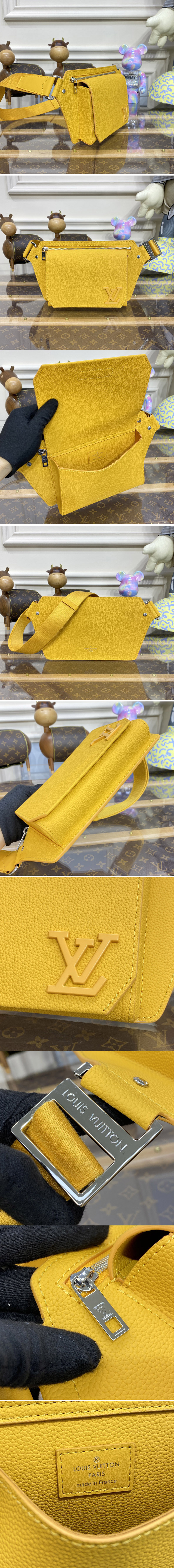 Replica Louis Vuitton M57081 LV Takeoff Sling Bag in Yellow grained calf leather