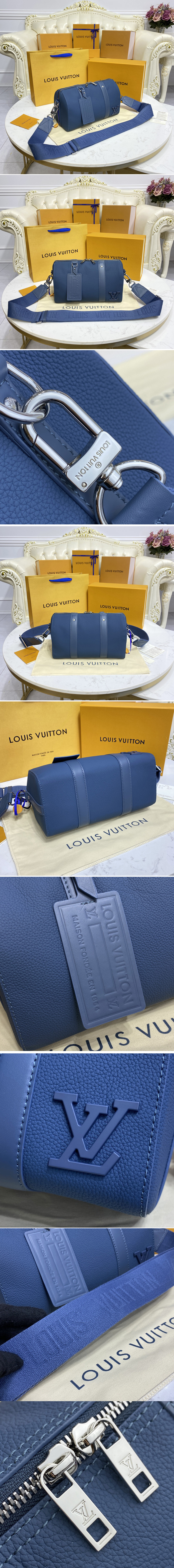 Replica Louis Vuitton M59328 LV City Keepall Bag in Blue Aerogram cowhide leather