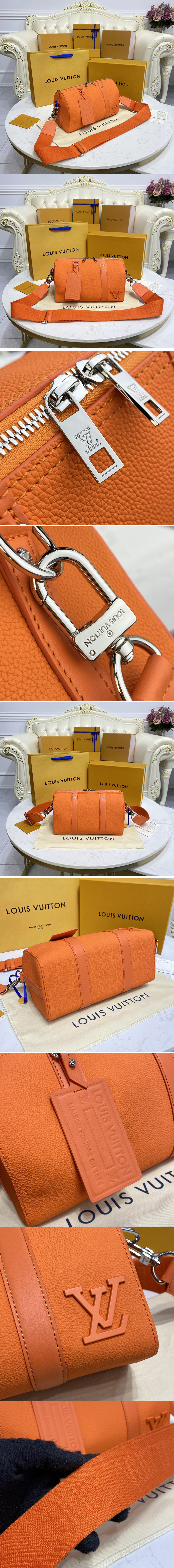 Replica Louis Vuitton M59328 LV City Keepall Bag in Orange Aerogram cowhide leather