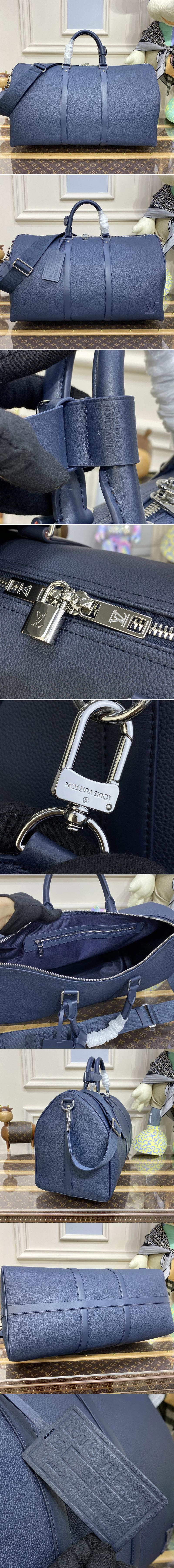 Replica Louis Vuitton M21536 LV keepall bandouliere 50 Bag in Blue LV Aerogram cowhide leather