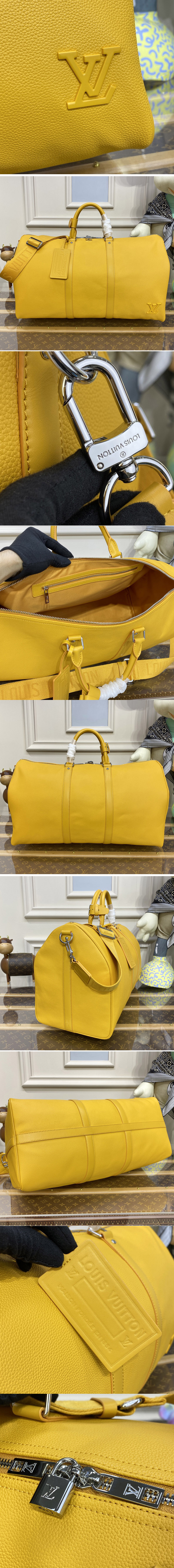 Replica Louis Vuitton M21536 LV keepall bandouliere 50 Bag in Yellow LV Aerogram cowhide leather