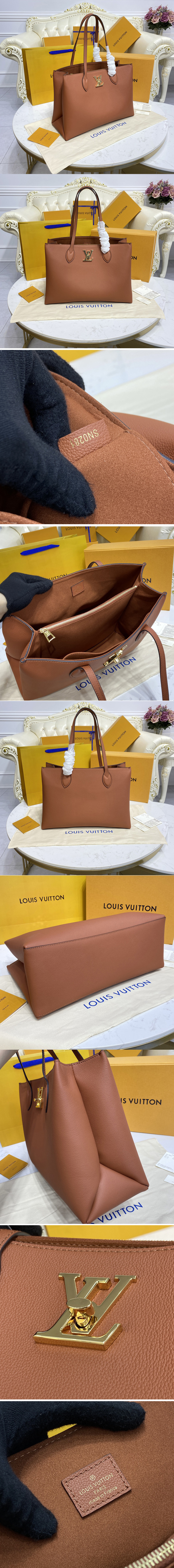 Replica Louis Vuitton M58927 LV Lockme Shopper Bag in Brown Grained calf leather