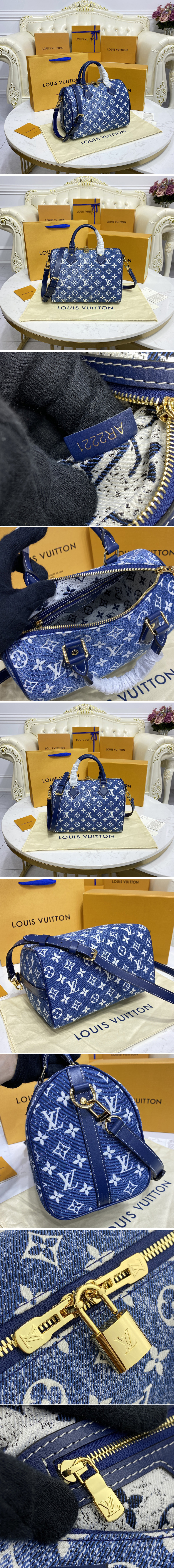 Replica Louis Vuitton M59609 LV Speedy Bandoulière 25 handbag in Navy Blue Monogram denim jacquard