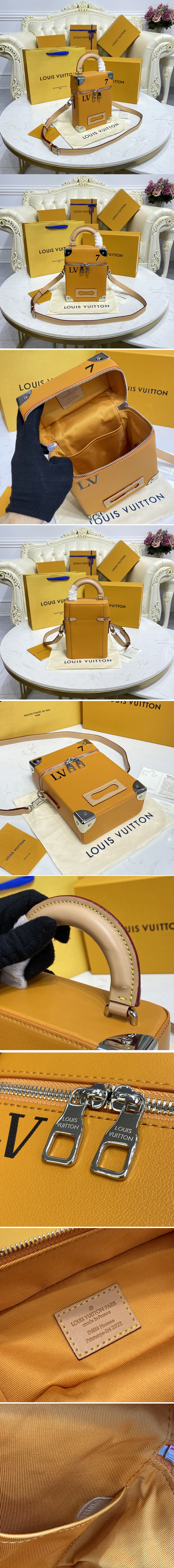 Replica Louis Vuitton M59666 LV Vertical Box Trunk Bag in Saffron yellow cowhide leather