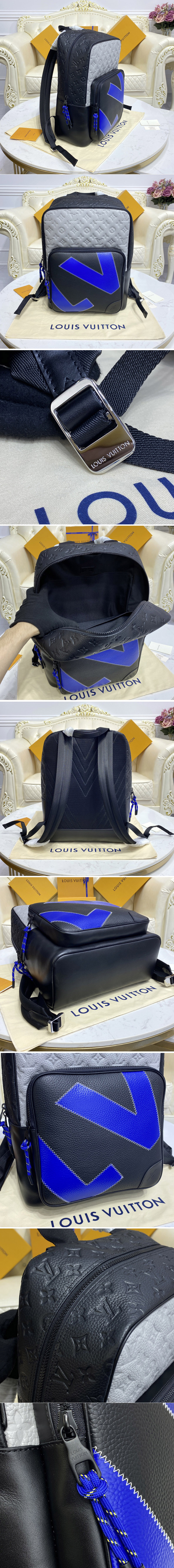 Replica Louis Vuitton M59924 LV Dean Backpack in Black and Gray Taurillon leather