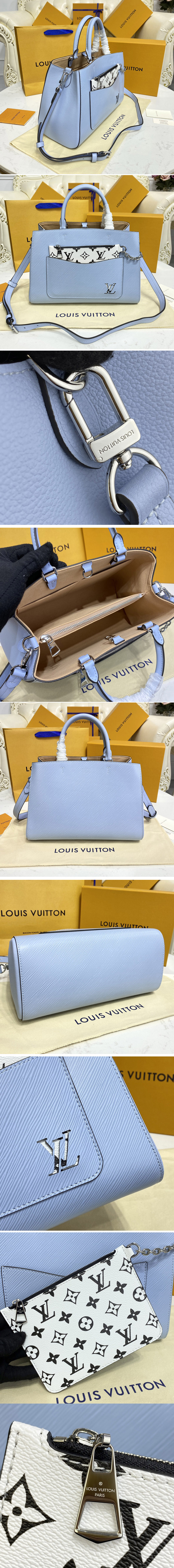 Replica Louis Vuitton M59953 LV Marelle Tote MM bag in Blue Epi leather