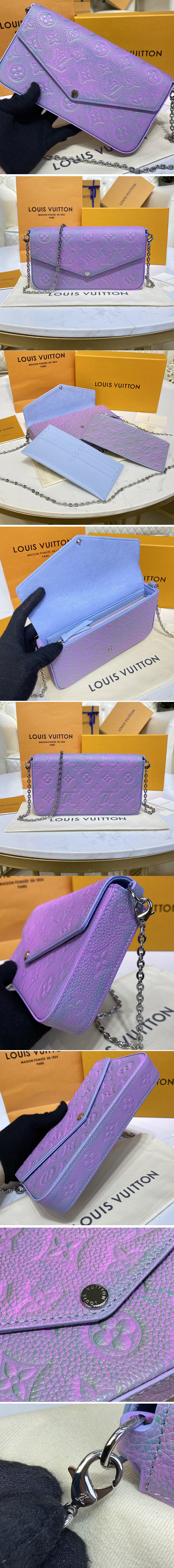 Replica Louis Vuitton M64064 LV Félicie Pochette Bag in Water Purple Monogram Empreinte Leather