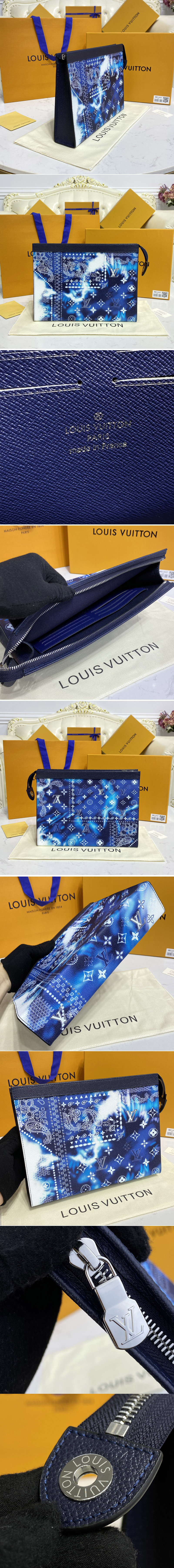 Replica Louis Vuitton M81442 LV Pochette Voyage in Blue Cowhide leather