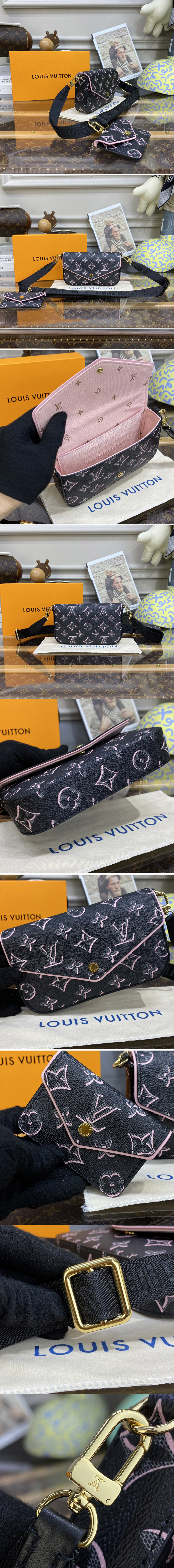 Replica Louis Vuitton M81471 LV Félicie Strap & Go pochette Bag in Black Monogram coated canvas