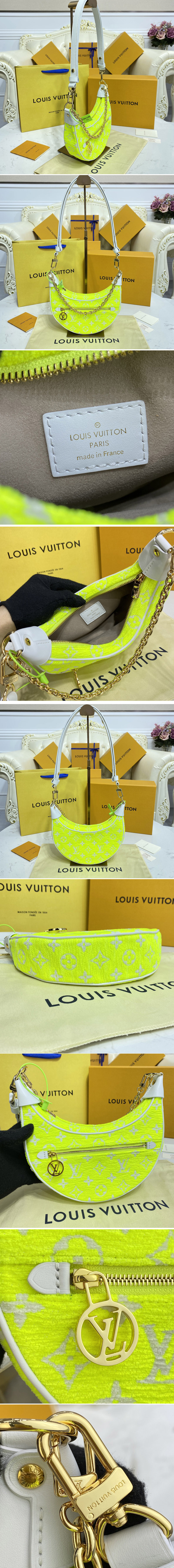 Replica Louis Vuitton M81484 LV Loop half-moon baguette bag in Yellow Monogram jacquard velvet