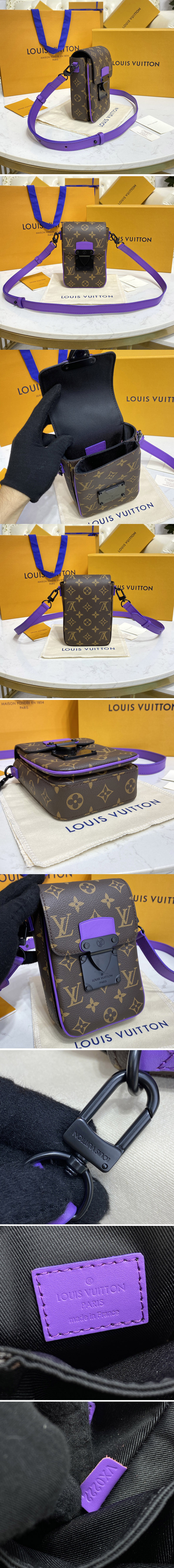 Replica Louis Vuitton M81522 LV S-Lock Vertical wearable wallet in Monogram Macassar coated canvas and Purple cowhide leather