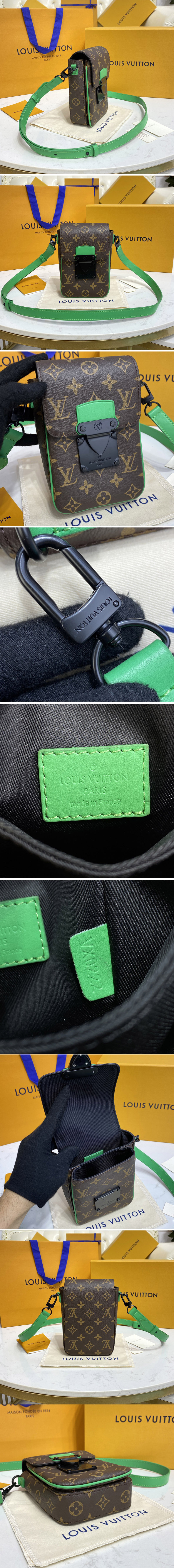 Replica Louis Vuitton M81522 LV S-Lock Vertical wearable wallet in Monogram Macassar coated canvas and Green cowhide leather