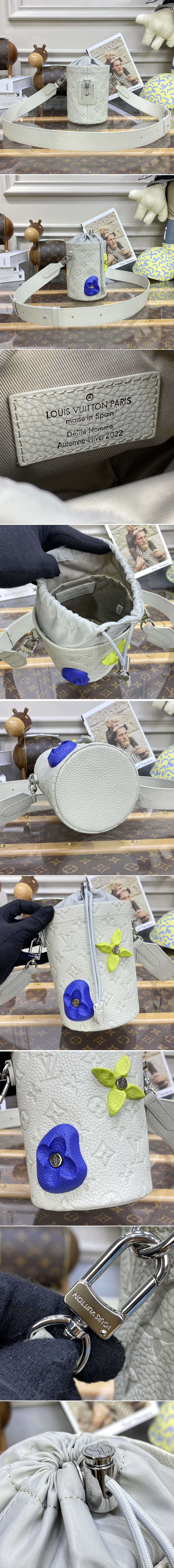 Replica Louis Vuitton M81572 LV Chalk Pouch Bag in White Taurillon Monogram embossed cowhide leather