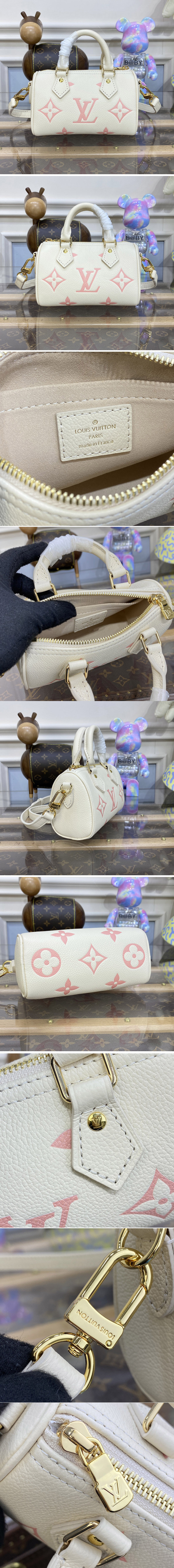 Replica Louis Vuitton M81913 LV Nano Speedy Bag in Beige/Pink Monogram Empreinte leather