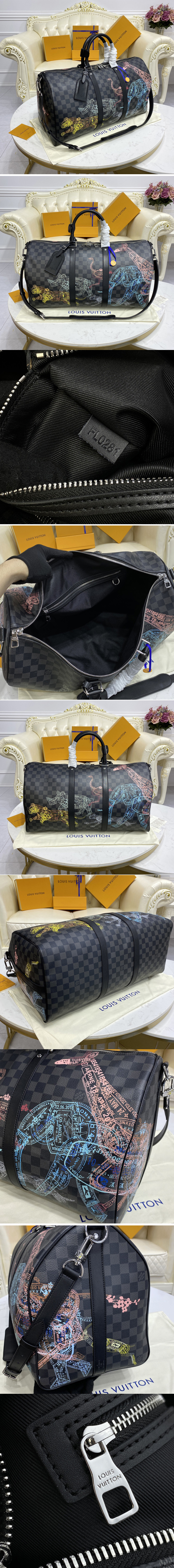 Replica Louis Vuitton N45281 LV Keepall 50B Bag in Damier Graphite canvas