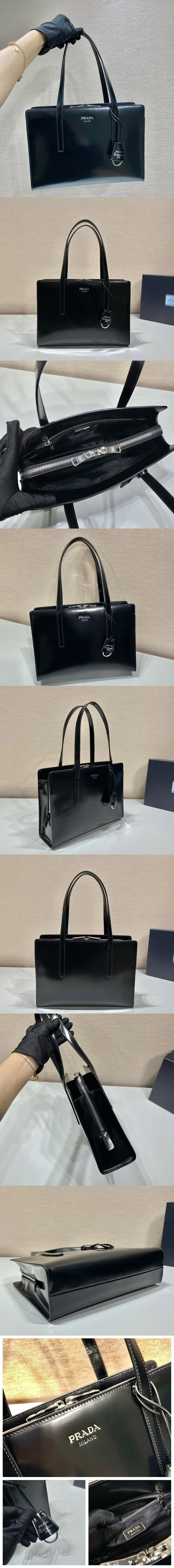 Replica Prada 1BA350 Prada Re-Edition 1995 brushed-leather medium handbag in Black Leather